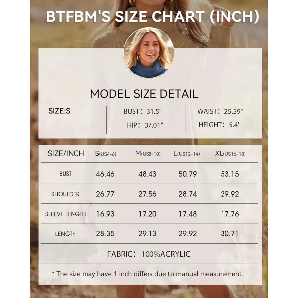 imageBTFBM Womens Fashion Turtleneck Long Sleeve Sweaters Oversized Casual Chunky Knit Fall Winter Slouchy Pullover JumperSolid Khaki