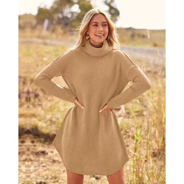 imageBTFBM Womens Fashion Turtleneck Long Sleeve Sweaters Oversized Casual Chunky Knit Fall Winter Slouchy Pullover JumperSolid Khaki