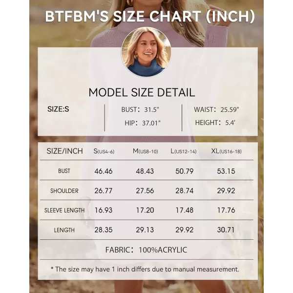 imageBTFBM Womens Fashion Turtleneck Long Sleeve Sweaters Oversized Casual Chunky Knit Fall Winter Slouchy Pullover JumperSolid Light Pink