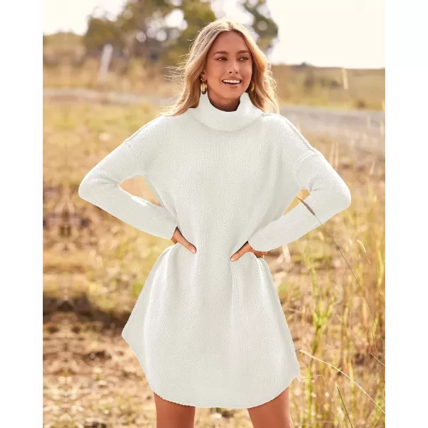 imageBTFBM Womens Fashion Turtleneck Long Sleeve Sweaters Oversized Casual Chunky Knit Fall Winter Slouchy Pullover JumperSolid White