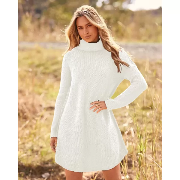 imageBTFBM Womens Fashion Turtleneck Long Sleeve Sweaters Oversized Casual Chunky Knit Fall Winter Slouchy Pullover JumperSolid White