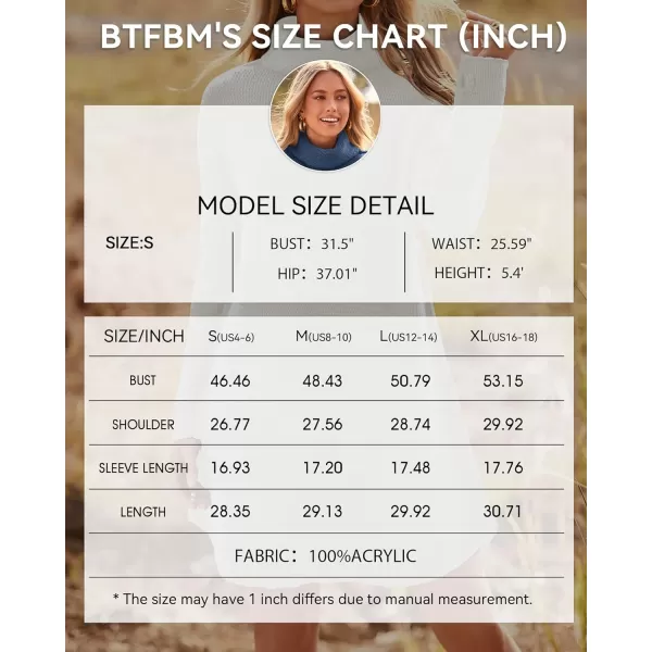 imageBTFBM Womens Fashion Turtleneck Long Sleeve Sweaters Oversized Casual Chunky Knit Fall Winter Slouchy Pullover JumperSolid White