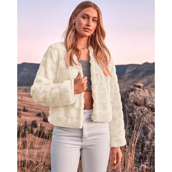 imageBTFBM Womens Faux Fur Cropped Jacket 2023 Fall Winter Fashion Soft Long Sleeve Open Front Fluffy Short Coat OuterwearSolid Apricot