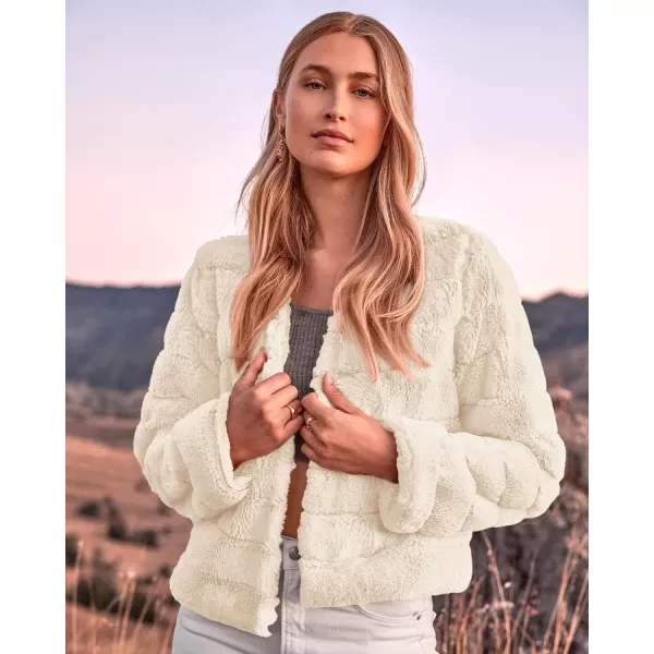 imageBTFBM Womens Faux Fur Cropped Jacket 2023 Fall Winter Fashion Soft Long Sleeve Open Front Fluffy Short Coat OuterwearSolid Apricot