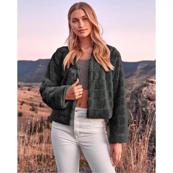 imageBTFBM Womens Faux Fur Cropped Jacket 2023 Fall Winter Fashion Soft Long Sleeve Open Front Fluffy Short Coat OuterwearSolid Dark Grey