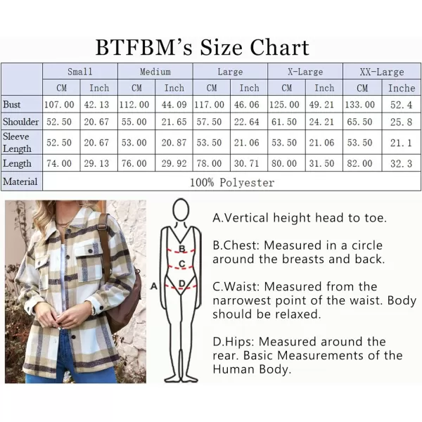 imageBTFBM Womens Long Sleeve Button Down Jackets Plaid Flannel Shirts Tops Casual Lapel V Neck Oversized Shackets Blouses TopPlaid Apricot