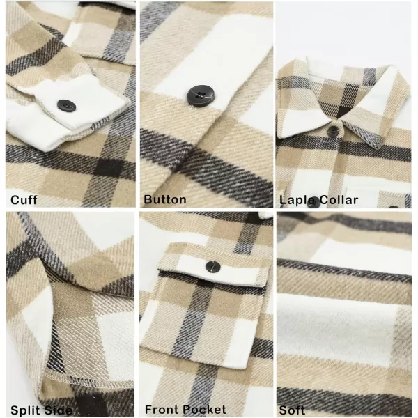 imageBTFBM Womens Long Sleeve Button Down Jackets Plaid Flannel Shirts Tops Casual Lapel V Neck Oversized Shackets Blouses TopPlaid Apricot