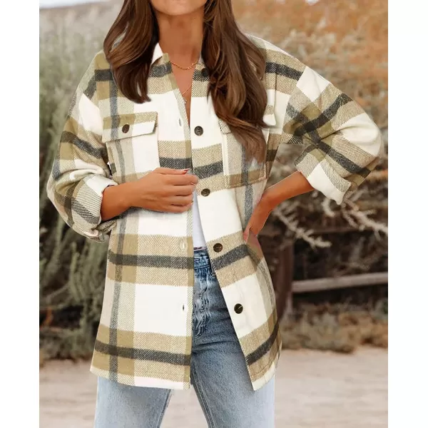 imageBTFBM Womens Long Sleeve Button Down Jackets Plaid Flannel Shirts Tops Casual Lapel V Neck Oversized Shackets Blouses TopPlaid Apricot