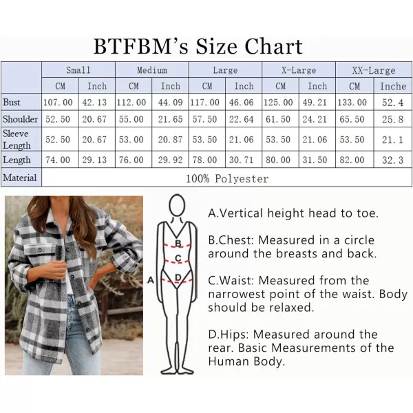 imageBTFBM Womens Long Sleeve Button Down Jackets Plaid Flannel Shirts Tops Casual Lapel V Neck Oversized Shackets Blouses TopPlaid Black