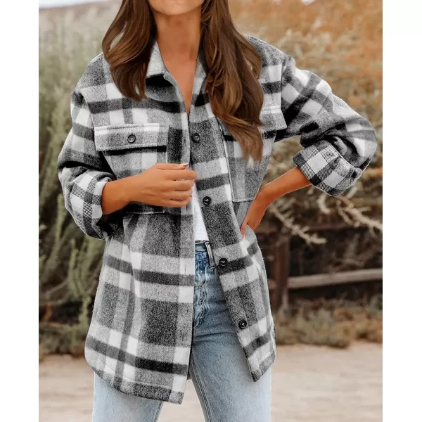imageBTFBM Womens Long Sleeve Button Down Jackets Plaid Flannel Shirts Tops Casual Lapel V Neck Oversized Shackets Blouses TopPlaid Black