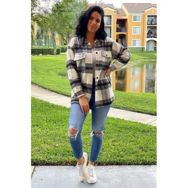 imageBTFBM Womens Long Sleeve Button Down Jackets Plaid Flannel Shirts Tops Casual Lapel V Neck Oversized Shackets Blouses TopPlaid Black