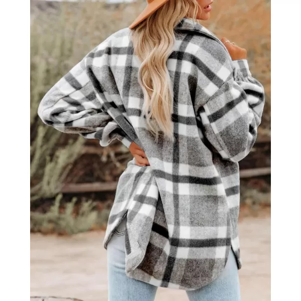 imageBTFBM Womens Long Sleeve Button Down Jackets Plaid Flannel Shirts Tops Casual Lapel V Neck Oversized Shackets Blouses TopPlaid Black