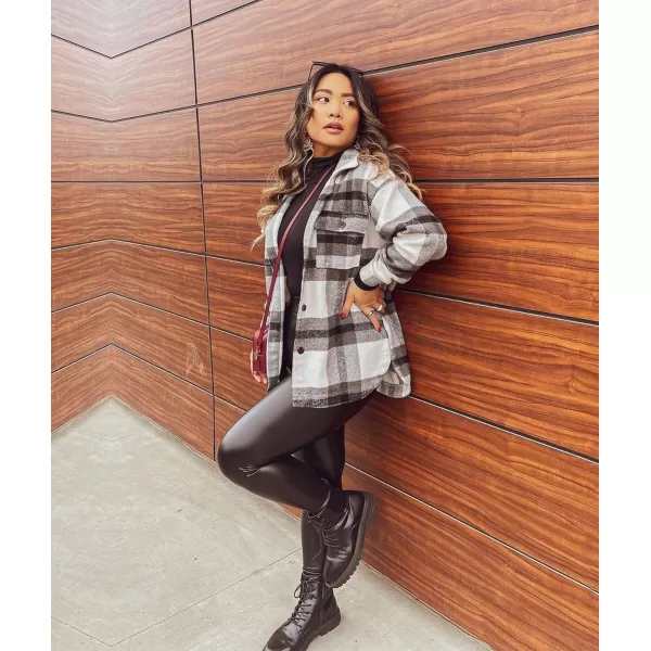imageBTFBM Womens Long Sleeve Button Down Jackets Plaid Flannel Shirts Tops Casual Lapel V Neck Oversized Shackets Blouses TopPlaid Black
