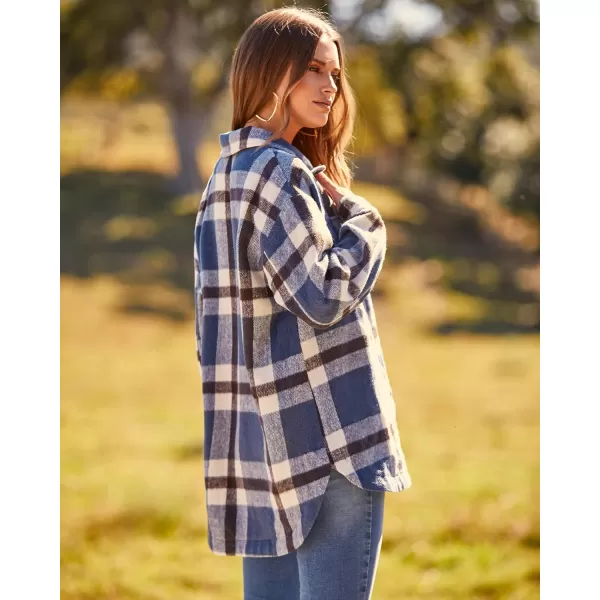 imageBTFBM Womens Long Sleeve Button Down Jackets Plaid Flannel Shirts Tops Casual Lapel V Neck Oversized Shackets Blouses TopPlaid Blue