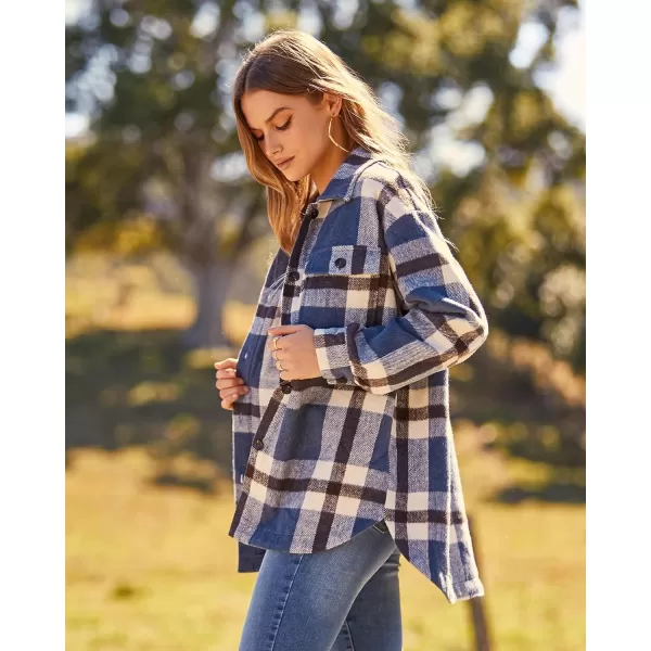 imageBTFBM Womens Long Sleeve Button Down Jackets Plaid Flannel Shirts Tops Casual Lapel V Neck Oversized Shackets Blouses TopPlaid Blue