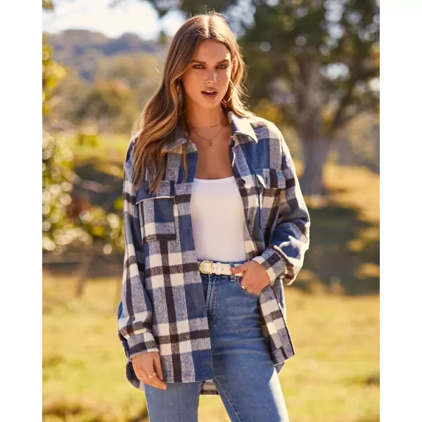 imageBTFBM Womens Long Sleeve Button Down Jackets Plaid Flannel Shirts Tops Casual Lapel V Neck Oversized Shackets Blouses TopPlaid Blue