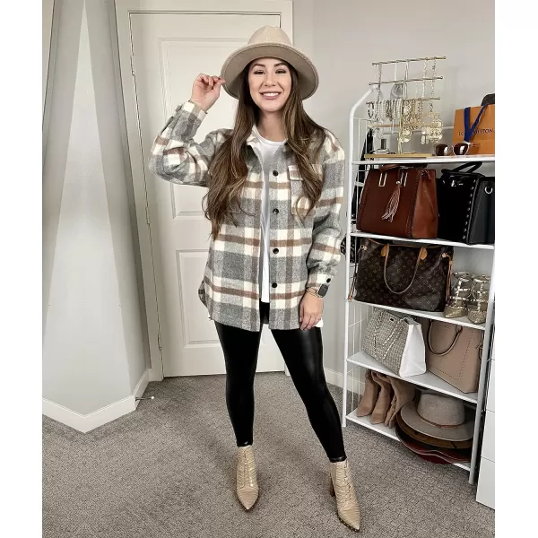 imageBTFBM Womens Long Sleeve Button Down Jackets Plaid Flannel Shirts Tops Casual Lapel V Neck Oversized Shackets Blouses TopPlaid Brown