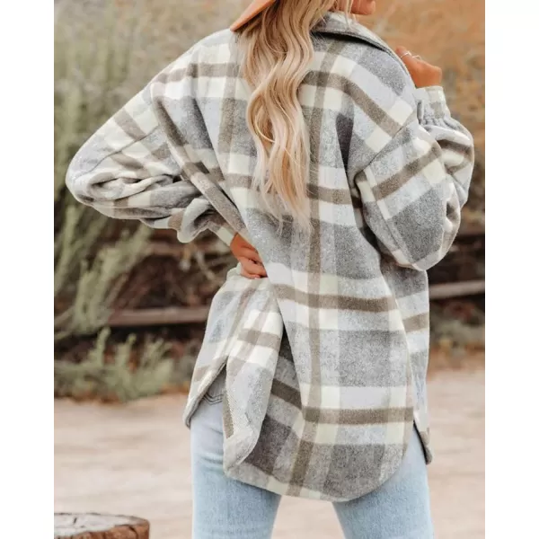 imageBTFBM Womens Long Sleeve Button Down Jackets Plaid Flannel Shirts Tops Casual Lapel V Neck Oversized Shackets Blouses TopPlaid Brown