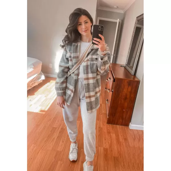 imageBTFBM Womens Long Sleeve Button Down Jackets Plaid Flannel Shirts Tops Casual Lapel V Neck Oversized Shackets Blouses TopPlaid Brown