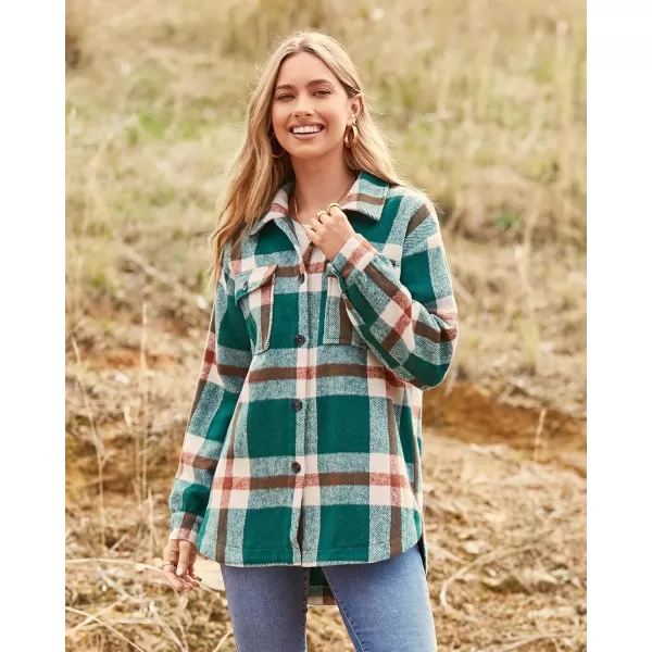 imageBTFBM Womens Long Sleeve Button Down Jackets Plaid Flannel Shirts Tops Casual Lapel V Neck Oversized Shackets Blouses TopPlaid Dark Green