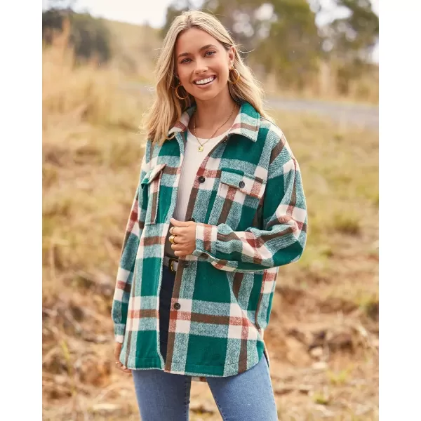 imageBTFBM Womens Long Sleeve Button Down Jackets Plaid Flannel Shirts Tops Casual Lapel V Neck Oversized Shackets Blouses TopPlaid Dark Green