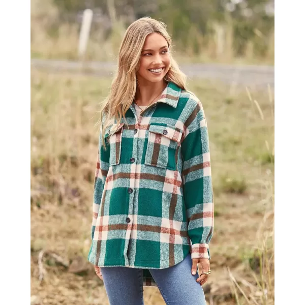 imageBTFBM Womens Long Sleeve Button Down Jackets Plaid Flannel Shirts Tops Casual Lapel V Neck Oversized Shackets Blouses TopPlaid Dark Green