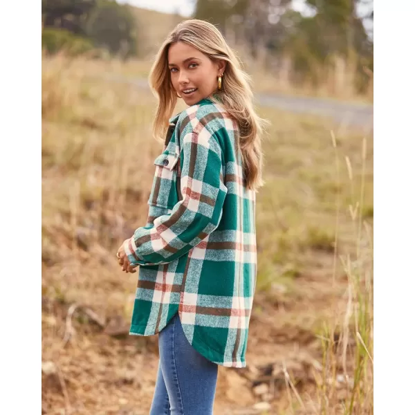 imageBTFBM Womens Long Sleeve Button Down Jackets Plaid Flannel Shirts Tops Casual Lapel V Neck Oversized Shackets Blouses TopPlaid Dark Green