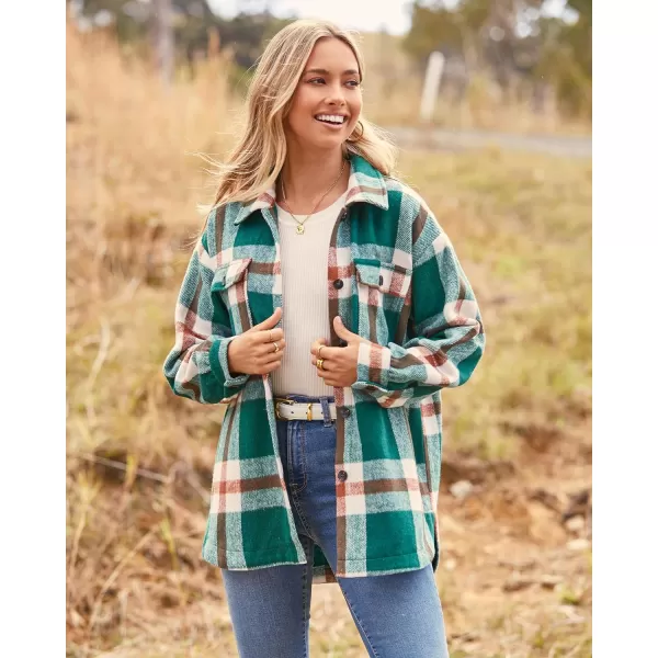imageBTFBM Womens Long Sleeve Button Down Jackets Plaid Flannel Shirts Tops Casual Lapel V Neck Oversized Shackets Blouses TopPlaid Dark Green