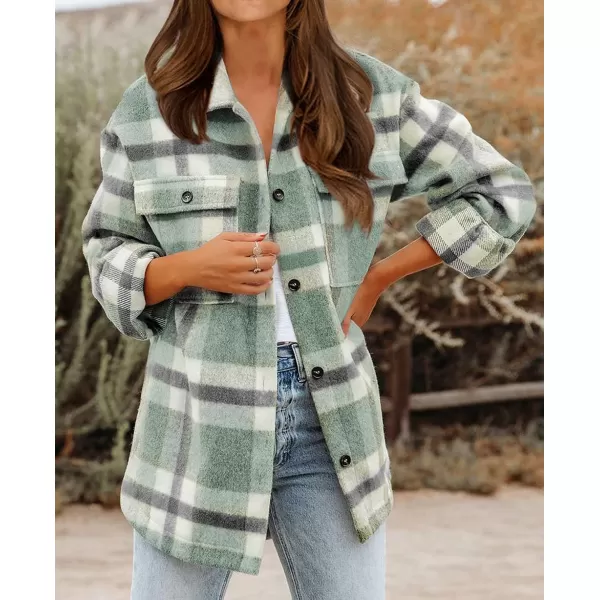 imageBTFBM Womens Long Sleeve Button Down Jackets Plaid Flannel Shirts Tops Casual Lapel V Neck Oversized Shackets Blouses TopPlaid Green