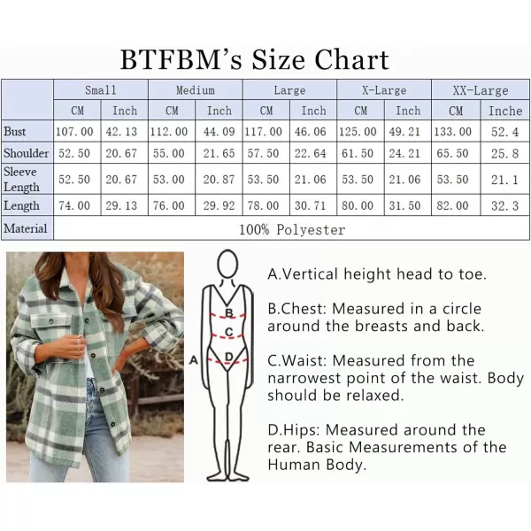 imageBTFBM Womens Long Sleeve Button Down Jackets Plaid Flannel Shirts Tops Casual Lapel V Neck Oversized Shackets Blouses TopPlaid Green