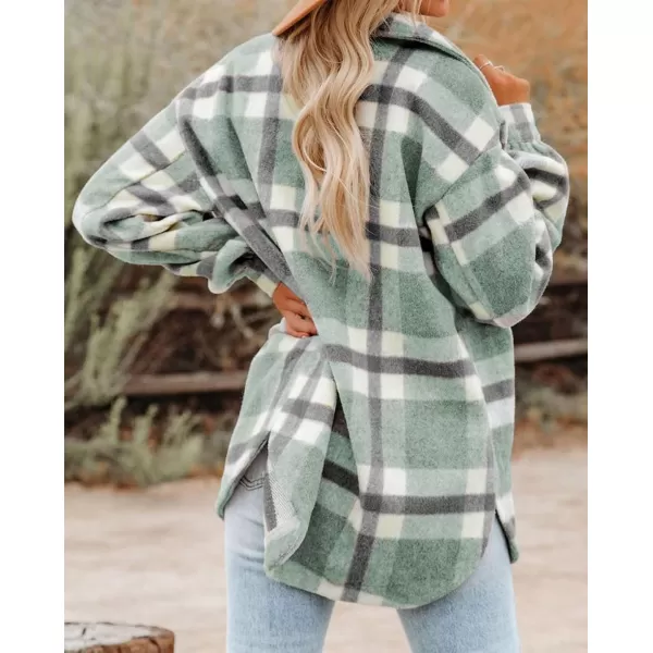 imageBTFBM Womens Long Sleeve Button Down Jackets Plaid Flannel Shirts Tops Casual Lapel V Neck Oversized Shackets Blouses TopPlaid Green