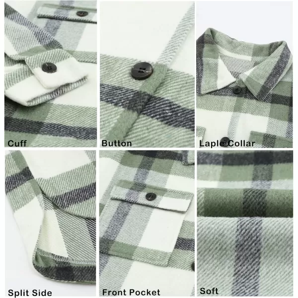 imageBTFBM Womens Long Sleeve Button Down Jackets Plaid Flannel Shirts Tops Casual Lapel V Neck Oversized Shackets Blouses TopPlaid Green