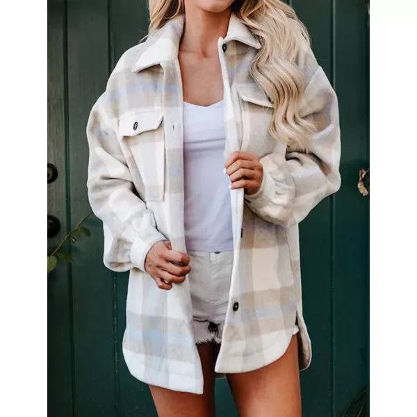 imageBTFBM Womens Long Sleeve Button Down Jackets Plaid Flannel Shirts Tops Casual Lapel V Neck Oversized Shackets Blouses TopPlaid Grey