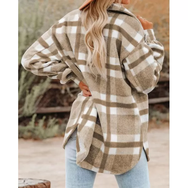 imageBTFBM Womens Long Sleeve Button Down Jackets Plaid Flannel Shirts Tops Casual Lapel V Neck Oversized Shackets Blouses TopPlaid Khaki