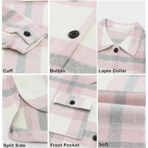 imageBTFBM Womens Long Sleeve Button Down Jackets Plaid Flannel Shirts Tops Casual Lapel V Neck Oversized Shackets Blouses TopPlaid Pink
