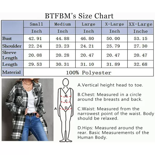 imageBTFBM Womens Long Sleeve Button Down Jackets Plaid Flannel Shirts Tops Casual Lapel V Neck Oversized Shackets Blouses TopPlaid Print Black