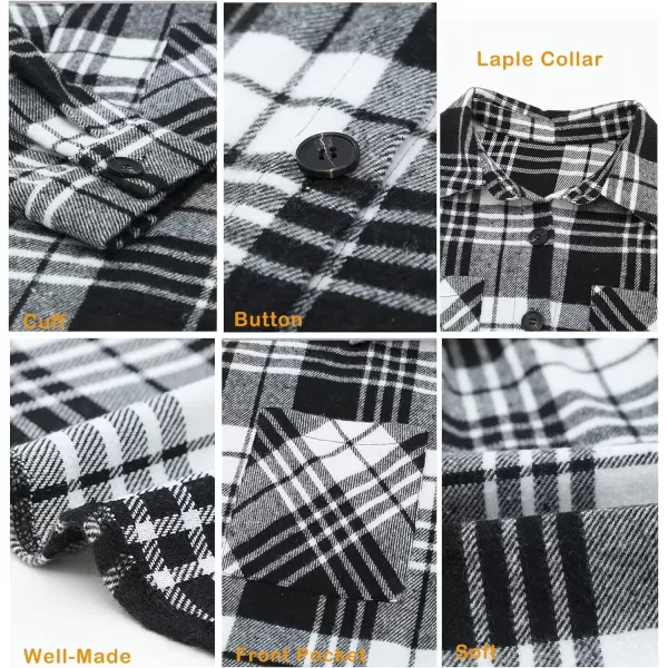 imageBTFBM Womens Long Sleeve Button Down Jackets Plaid Flannel Shirts Tops Casual Lapel V Neck Oversized Shackets Blouses TopPlaid Print Black