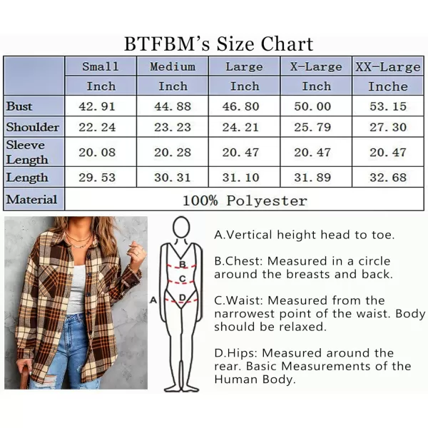 imageBTFBM Womens Long Sleeve Button Down Jackets Plaid Flannel Shirts Tops Casual Lapel V Neck Oversized Shackets Blouses TopPlaid Print Khaki