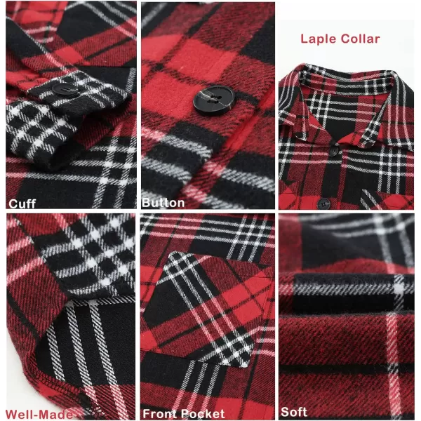 imageBTFBM Womens Long Sleeve Button Down Jackets Plaid Flannel Shirts Tops Casual Lapel V Neck Oversized Shackets Blouses TopPlaid Print Red