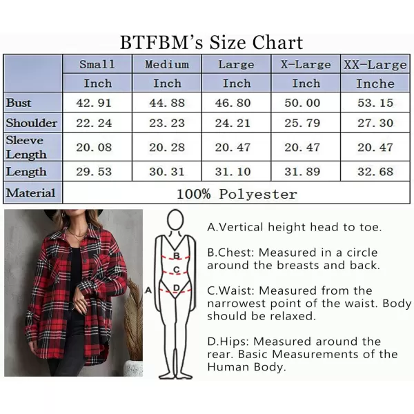 imageBTFBM Womens Long Sleeve Button Down Jackets Plaid Flannel Shirts Tops Casual Lapel V Neck Oversized Shackets Blouses TopPlaid Print Red