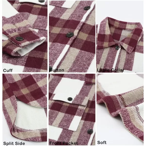 imageBTFBM Womens Long Sleeve Button Down Jackets Plaid Flannel Shirts Tops Casual Lapel V Neck Oversized Shackets Blouses TopPlaid Red