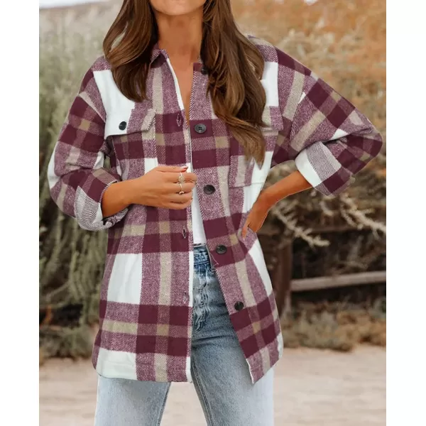 imageBTFBM Womens Long Sleeve Button Down Jackets Plaid Flannel Shirts Tops Casual Lapel V Neck Oversized Shackets Blouses TopPlaid Red