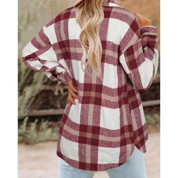 imageBTFBM Womens Long Sleeve Button Down Jackets Plaid Flannel Shirts Tops Casual Lapel V Neck Oversized Shackets Blouses TopPlaid Red
