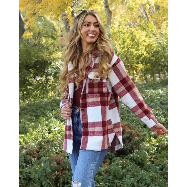 imageBTFBM Womens Long Sleeve Button Down Jackets Plaid Flannel Shirts Tops Casual Lapel V Neck Oversized Shackets Blouses TopPlaid Red