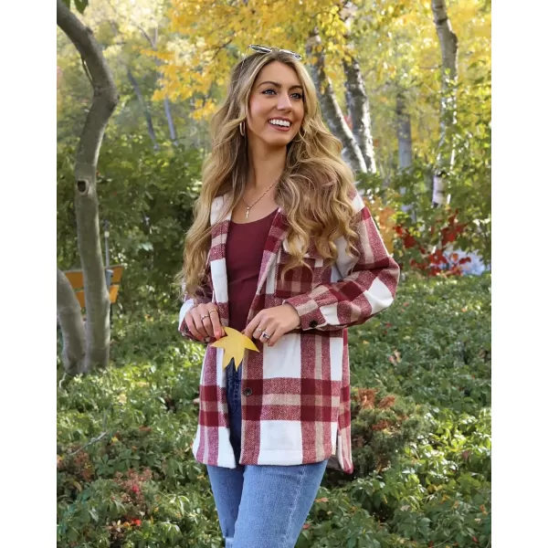 imageBTFBM Womens Long Sleeve Button Down Jackets Plaid Flannel Shirts Tops Casual Lapel V Neck Oversized Shackets Blouses TopPlaid Red