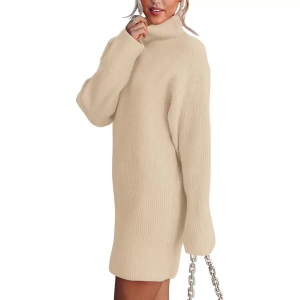 imageBTFBM Womens Long Sleeve Turtleneck Sweaters Soft Ribbed Knit Oversized 2023 Fall Winter Long Pullover Sweater DressSolid Apricot