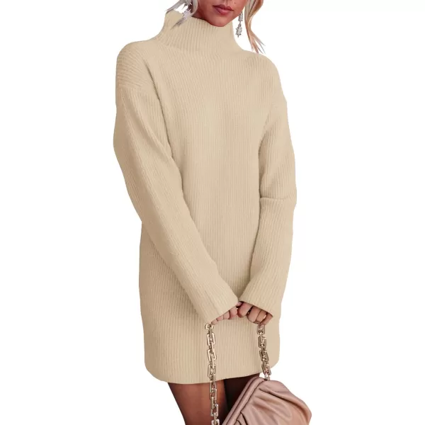 imageBTFBM Womens Long Sleeve Turtleneck Sweaters Soft Ribbed Knit Oversized 2023 Fall Winter Long Pullover Sweater DressSolid Apricot