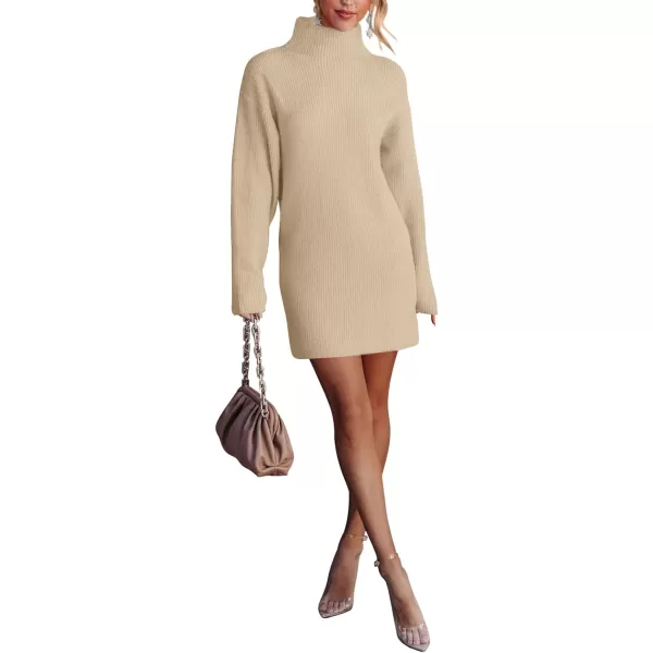 imageBTFBM Womens Long Sleeve Turtleneck Sweaters Soft Ribbed Knit Oversized 2023 Fall Winter Long Pullover Sweater DressSolid Apricot