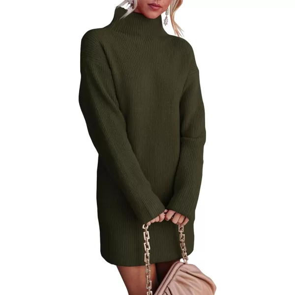 imageBTFBM Womens Long Sleeve Turtleneck Sweaters Soft Ribbed Knit Oversized 2023 Fall Winter Long Pullover Sweater DressSolid Army Green