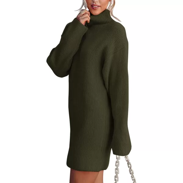 imageBTFBM Womens Long Sleeve Turtleneck Sweaters Soft Ribbed Knit Oversized 2023 Fall Winter Long Pullover Sweater DressSolid Army Green